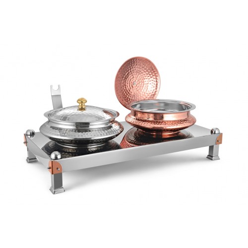 Copper Ss Chafing Dishes With Chowki Stand CKA-722