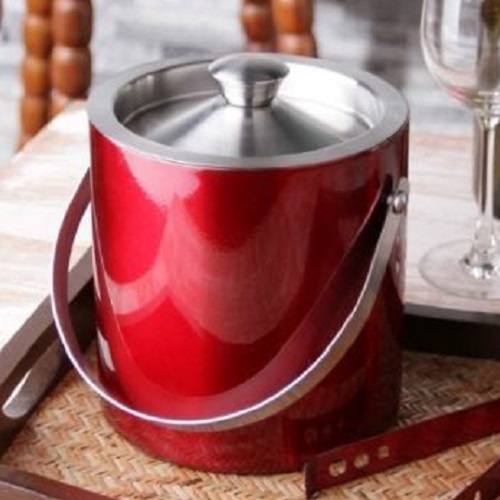 Ice Bucket Double Wall Red Stainless Steel 1.75 Ltr