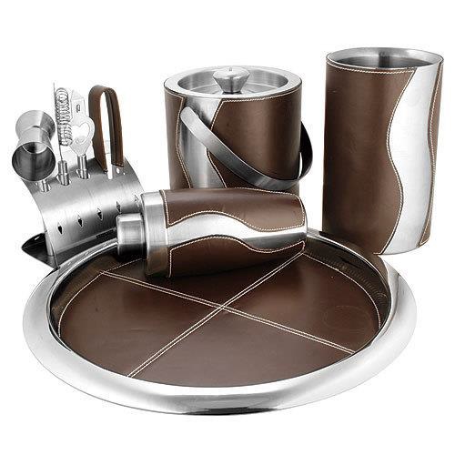 Bar Set Stainless Steel Leather 9 Pcs